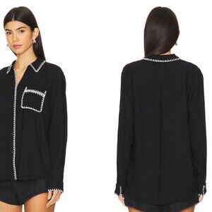 Rails Charli Top in Black Linen Blend Button Up Shirt Women’s Size S